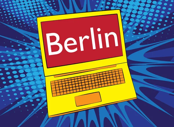 Laptop Mit Dem Wort Berlin Auf Dem Bildschirm Vektorgrafik — Stockvektor