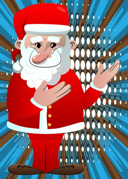 Jultomten Sina Röda Kläder Med Vitt Skägg Visar Något Med — Stock vektor
