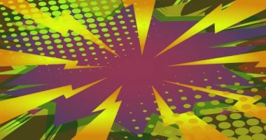 Yeşil ekranlı soyut arkaplan. Hareket posteri. 4k animasyon çizgi roman hareketli elementler. Retro pop sanatının arka planı.
