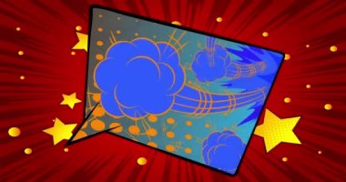 Çizgi roman geçmişi olan soyut konuşma balonu. Hareket posteri. 4k animasyon çizgi romanları hareket ediyor, elementleri değiştiriyor. Retro pop sanatının arka planı.