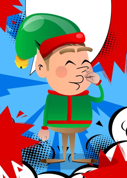 Elfo Navidad Con Simpatía Ilustración Del Personaje Dibujos Animados Vectoriales — Archivo Imágenes Vectoriales