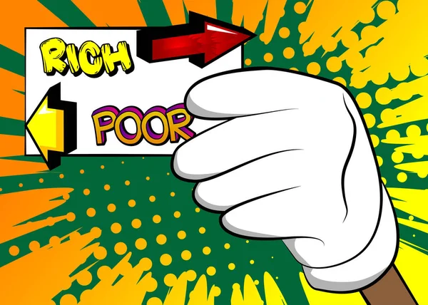 Banner Mão Segurando Com Palavras Pobres Ricos Com Setas Papel — Vetor de Stock
