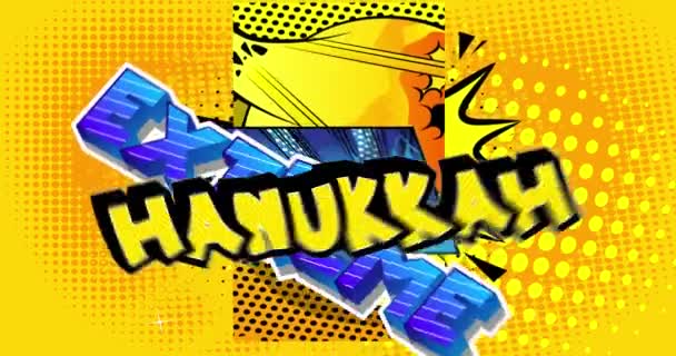 Hanukkah Extremo Cartel Movimiento Celebratorio Animated Comic Book Word Text — Vídeos de Stock