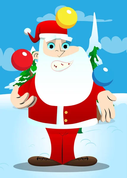 Santa Claus His Red Clothes White Beard Juggler Vector Cartoon — Stock Vector