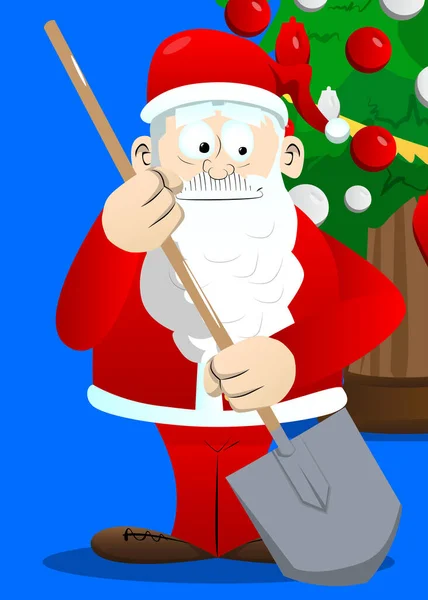 Санта Клаус Красной Одежде Белой Бородой Держащий Лопату Векторная Иллюстрация — стоковый вектор