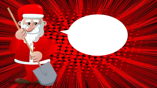 圣诞老人穿着红色衣服 白胡子拿着铲子 矢量卡通人物图解 — 图库矢量图片
