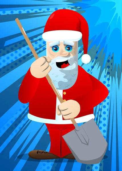 圣诞老人穿着红色衣服 白胡子拿着铲子 矢量卡通人物图解 — 图库矢量图片