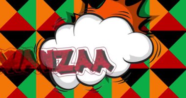 Havalı Kwanzaa. Hareket posteri. 4k animasyon çizgi roman kelime metni soyut çizgi roman arkaplanı üzerinde hareket ediyor. Retro pop sanat tarzı.