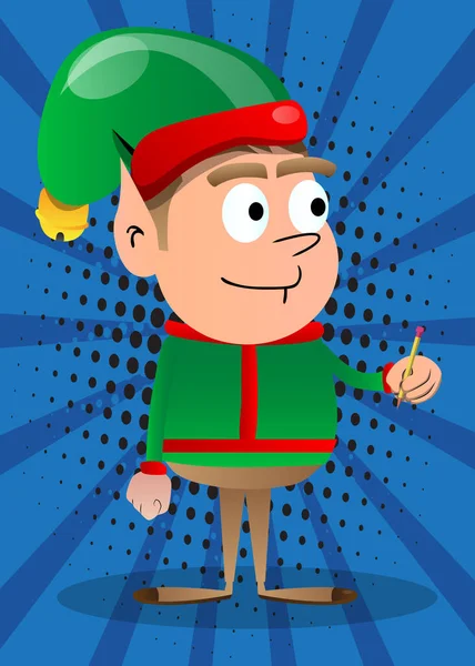 Kerst Elf Met Een Potlood Vector Cartoon Karakter Illustratie Van — Stockvector