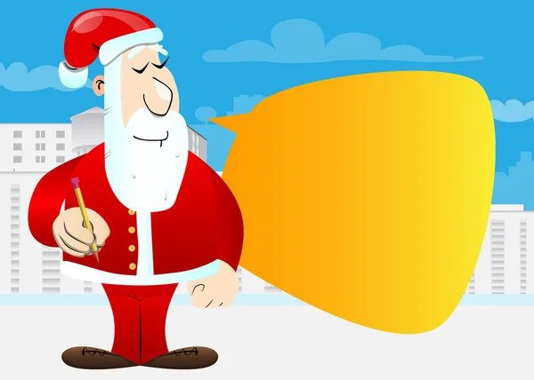 Santa Claus His Red Clothes White Beard Holding Pencil Vector — Stock Vector