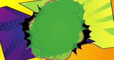 Bam! Hareket posteri. 4k animasyon çizgi roman kelime metni soyut çizgi roman arkaplanı üzerinde hareket ediyor. Retro pop sanat tarzı.