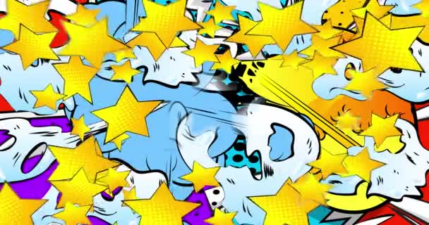 漫画の背景 モーションポスター 4Kアニメ漫画の移動 要素の変更 レトロなポップアートの背景 — ストック動画