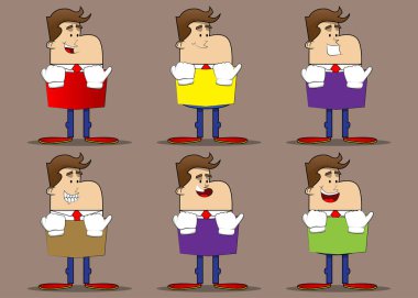 Bir iş adamının kitap okuyup arkasına saklandığı basit bir retro çizgi film. Profesyonel finans çalışanı. Kırmızı kravatlı beyaz gömlek giyiyor..