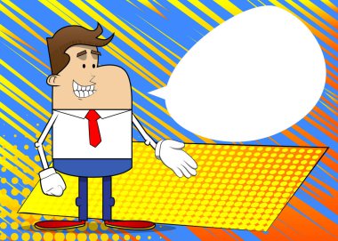 Bir iş adamının yardım ettiği basit bir retro çizgi film. Profesyonel finans çalışanı. Kırmızı kravatlı beyaz gömlek giyiyor..