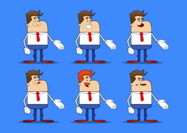 Bir iş adamının yardım ettiği basit bir retro çizgi film. Profesyonel finans çalışanı. Kırmızı kravatlı beyaz gömlek giyiyor..