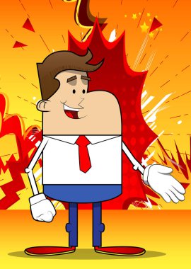 Bir iş adamının yardım ettiği basit bir retro çizgi film. Profesyonel finans çalışanı. Kırmızı kravatlı beyaz gömlek giyiyor..