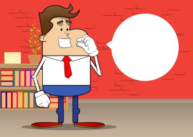 Basit bir iş adamı karikatürü. Küçük bir el hareketi. Profesyonel finans çalışanı. Kırmızı kravatlı beyaz gömlek giyiyor..