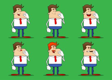 Basit bir iş adamı karikatürü. Küçük bir el hareketi. Profesyonel finans çalışanı. Kırmızı kravatlı beyaz gömlek giyiyor..