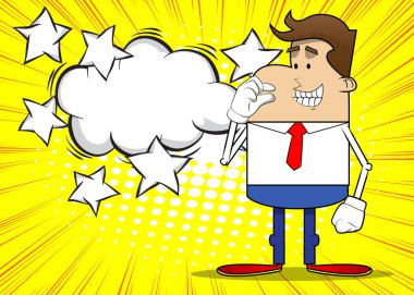 Basit bir iş adamı karikatürü. Küçük bir el hareketi. Profesyonel finans çalışanı. Kırmızı kravatlı beyaz gömlek giyiyor..