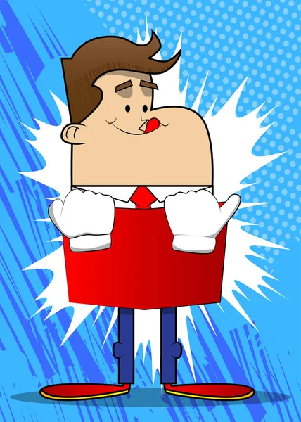 Bir iş adamının kitap okuyup arkasına saklandığı basit bir retro çizgi film. Profesyonel finans çalışanı. Kırmızı kravatlı beyaz gömlek giyiyor..