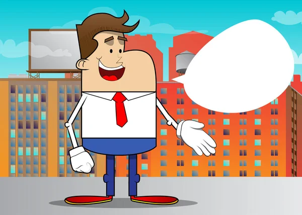 Simple Retro Cartoon Businessman Giving Hand Professional Finance Employee White — Stockový vektor