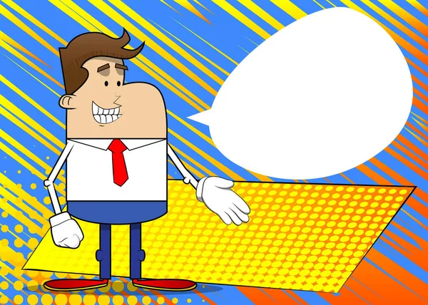 Bir iş adamının yardım ettiği basit bir retro çizgi film. Profesyonel finans çalışanı. Kırmızı kravatlı beyaz gömlek giyiyor..