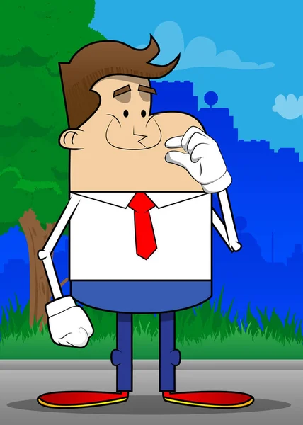 Simple Retro Cartoon Businessman Gesturing Small Amount Hand Professional Finance — Stockový vektor