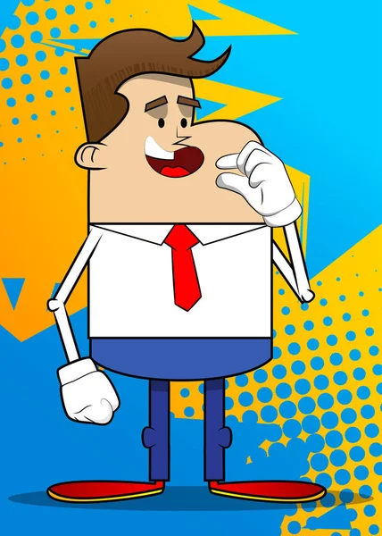 Simple Retro Cartoon Businessman Gesturing Small Amount Hand Professional Finance — стоковый вектор