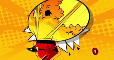 Vay canına. Hareket posteri. 4k animasyon çizgi roman kelime metni soyut çizgi roman arkaplanı üzerinde hareket ediyor. Retro pop sanat tarzı.