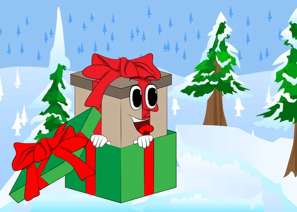 Gift Box Gift Box Cartoon Character Holiday Celebration Surprise Happy — Stock Vector