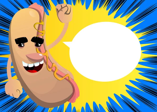 Hot Dog Faisant Pouvoir Peuple Geste Poing American Fast Food — Image vectorielle