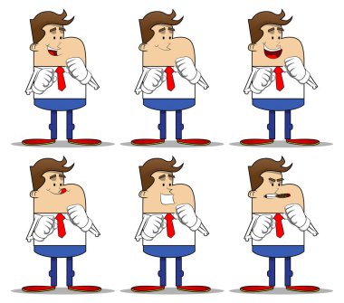 Dövüşmeye hazır yumruklarını önünde tutan bir iş adamının basit bir retro karikatürü. Profesyonel finans çalışanı. Kırmızı kravatlı beyaz gömlek giyiyor..