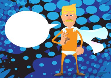 Süper kahraman gibi giyinmiş komik çizgi film adamı 