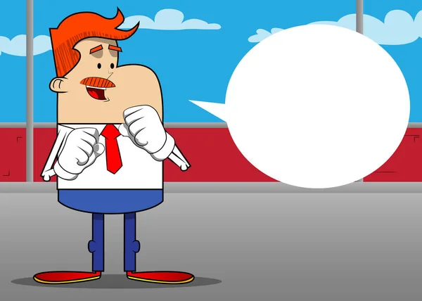 Simple Retro Cartoon Businessman Holding His Fists Front Him Ready — Wektor stockowy