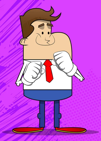 Simple Retro Cartoon Businessman Holding His Fists Front Him Ready — Vector de stock