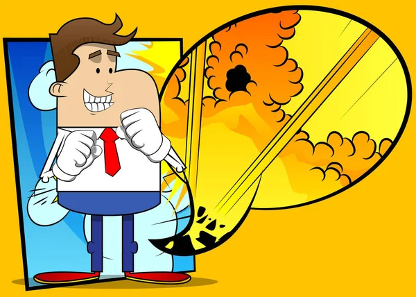 Simple Retro Cartoon Businessman Holding His Fists Front Him Ready —  Vetores de Stock