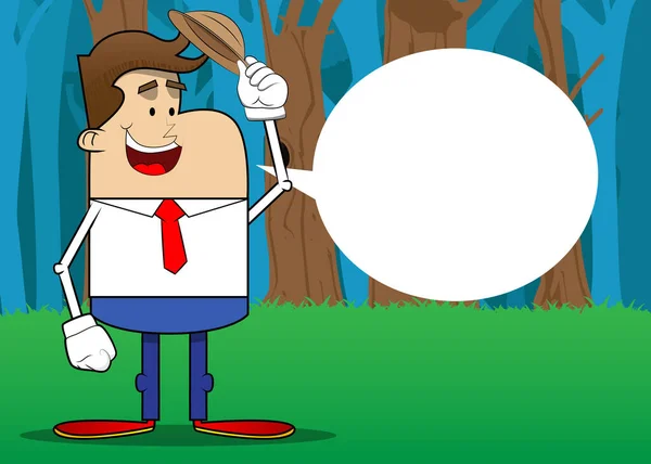 Simple Retro Cartoon Businessman Tipping His Hat Professional Finance Employee —  Vetores de Stock