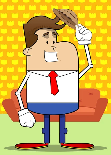 Simple Retro Cartoon Businessman Tipping His Hat Professional Finance Employee — Stock vektor