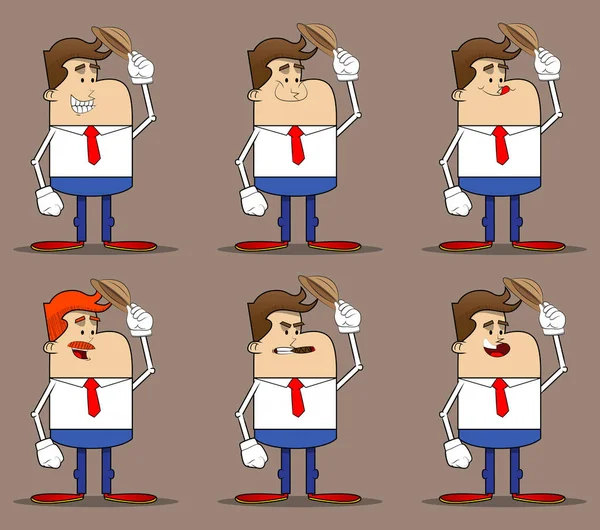 Simple Retro Cartoon Businessman Tipping His Hat Professional Finance Employee —  Vetores de Stock
