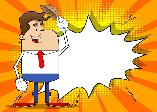 Simple Retro Cartoon Businessman Tipping His Hat Professional Finance Employee — Stockový vektor