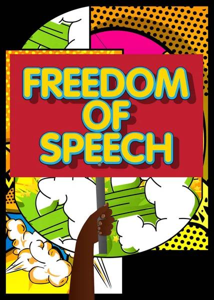 言論の自由の旗を手に持っている 看板を見せる男 無料のジャーナリズム 検閲の概念 — ストックベクタ