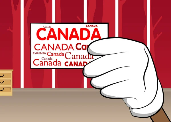 Hand Holding Banner Canada Text Arms Raised Showing Billboard Commercial — Stockvector