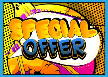Special Offer text. Comic book word on abstract background. Retro pop art style illustration. Sale, shopping, shop retail business concept.