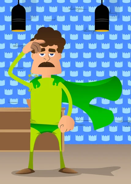 Funny Cartoon Man Dressed Superhero Confused Scratching His Head Vector — Stock Vector