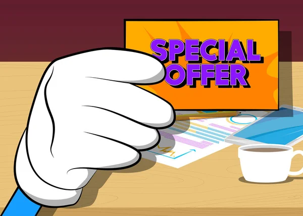 Hand Holding Banner Special Offer Text Showing Billboard Banner Sign — 图库矢量图片