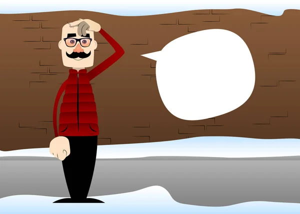 Funny Cartoon Man Dressed Winter Confused Scratching His Head Vector — Wektor stockowy