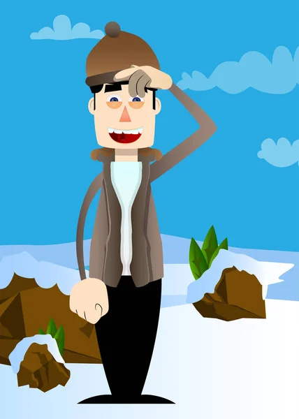 Funny Cartoon Man Dressed Winter Confused Scratching His Head Vector — Διανυσματικό Αρχείο