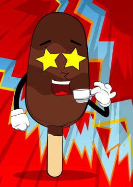Ice Cream drinking coffee. Summer refreshment, sweet food as a cartoon character with face. Taking a break, relaxing.