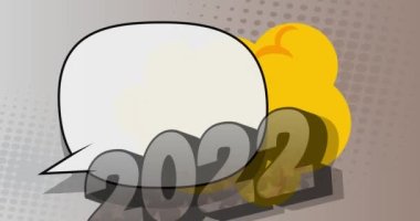 2022 yılı. Çizgi roman metni. Gelecekteki iş kariyeri, yeni yıl hedefleri, hedef kavramı. Hareket posteri. 4k animasyon Retro pop sanat tarzı.