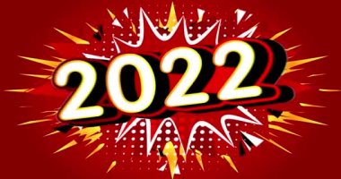 2022 yılı. Çizgi roman metni. Gelecekteki iş kariyeri, yeni yıl hedefleri, hedef kavramı. Hareket posteri. 4k animasyon Retro pop sanat tarzı.